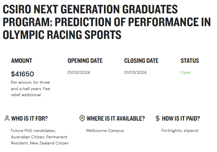 🎓Industry PhD Scholarship - Prediction of performance in Olympic racing sports ▪️La Trobe University Sport Analytics ▪️CSIRO Next Generation Graduates Program ▪️Partnership with the Victorian Institute of Sport (VIS) Apply here 👇 latrobe.edu.au/study/scholars…