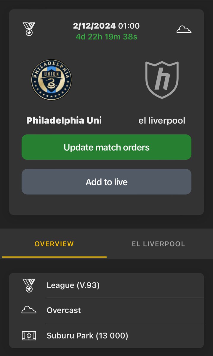 phillyunion_ht's tweet photo. It’s official, the unions first match in V.93 is set!
Philadelphia VS el liverpool 
Sunday 7:00 PM US EST.
#Hattrick #GoUnion https://t.co/YLzXOCCmAK