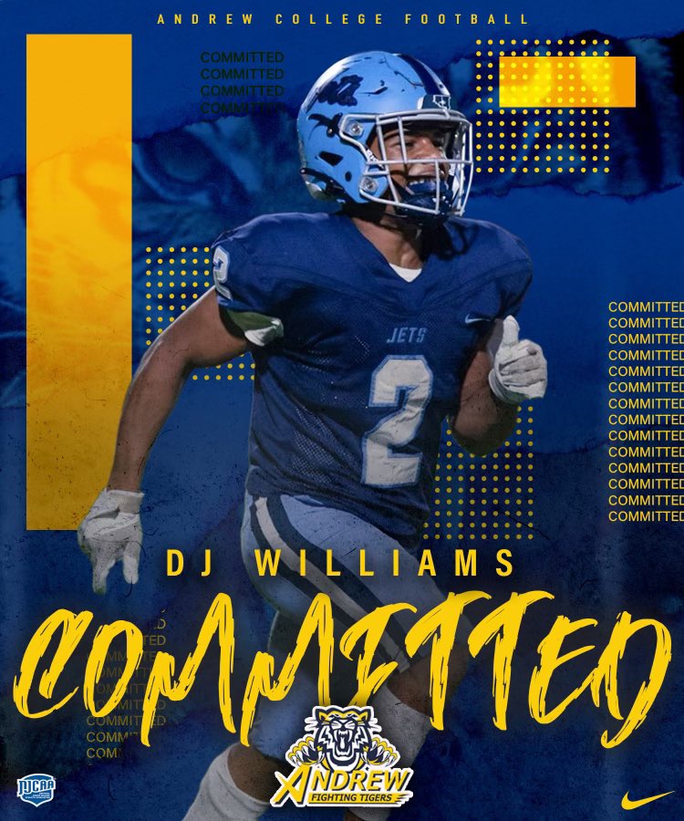 Dj williams2️⃣ (@djwilliams28) on Twitter photo After some great talks with <a href="/Dcanes40Lucas/">Derrick Lucas</a> I will like to announce my commitment to Andrew College !!
<a href="/CoachE_21/">Ethan Truitt</a> <a href="/CoachMcgehee/">Chad McGehee</a> <a href="/CoachMcAbee21/">Patrick McAbee</a> <a href="/Coach_ABurke/">Austin Burke</a> #Committed #AGTG #GoTigers After some great talks with <a href="/Dcanes40Lucas/">Derrick Lucas</a> I will like to announce my commitment to Andrew College !!
<a href="/CoachE_21/">Ethan Truitt</a> <a href="/CoachMcgehee/">Chad McGehee</a> <a href="/CoachMcAbee21/">Patrick McAbee</a> <a href="/Coach_ABurke/">Austin Burke</a> #Committed #AGTG #GoTigers