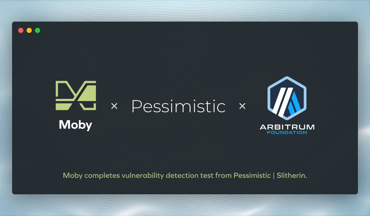Moby (@moby_trade) on Twitter photo We are thrilled to announce partnership with <a href="/pessimistic_io/">Pessimistic Security</a>. The automated vulnerability detection conducted via #Slitherin tool will add an additional layer of security for Moby ahead of its security audit and thereby help towards bringing a robust options protocol to the We are thrilled to announce partnership with <a href="/pessimistic_io/">Pessimistic Security</a>. The automated vulnerability detection conducted via #Slitherin tool will add an additional layer of security for Moby ahead of its security audit and thereby help towards bringing a robust options protocol to the