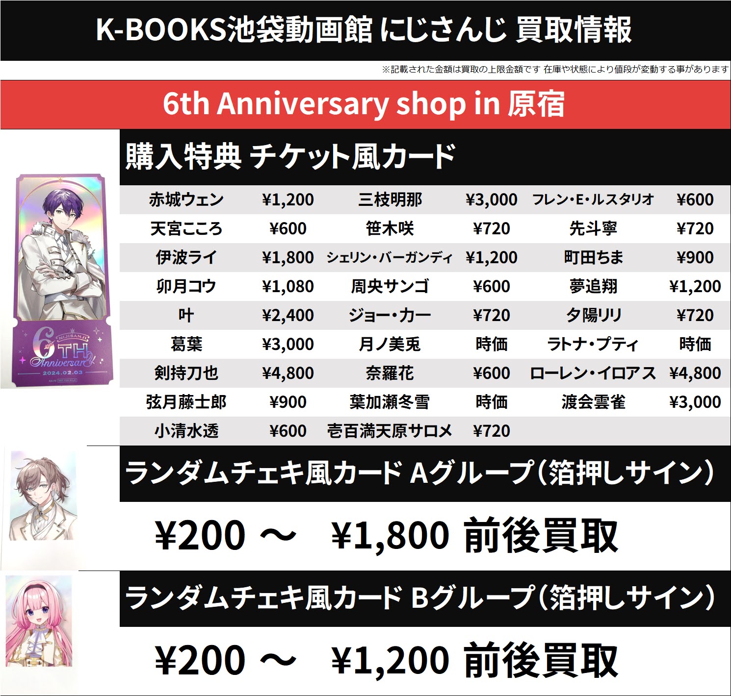 にじさんじ6周年特典チケット風カード にじさんじ 6周年