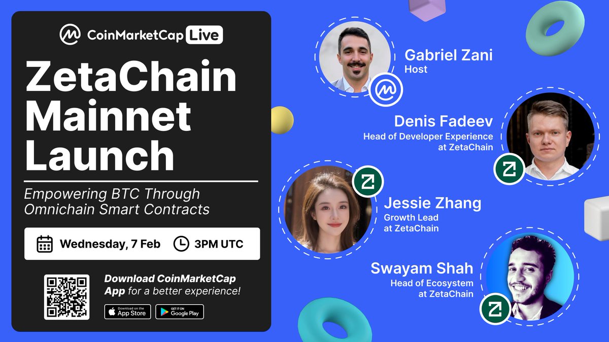 #CMCLive: @zetablockchain Mainnet Launch 🚀 🗓️ 7 Feb at 3PM UTC 📍 coinmarketcap.com/community/post… In today's podcast, we'll touch base on: 🔹ZetaChain launching mainnet 🔹Why was ZetaChain founded 🔹What sets ZetaChain apart from other L1/L2s (mission/vision) 🔹Major development