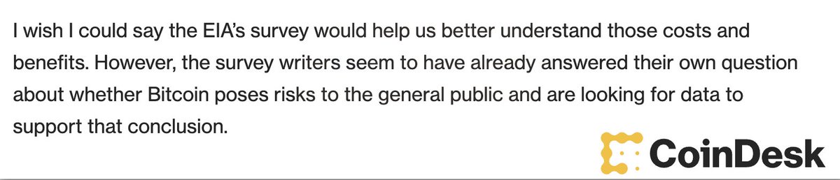 Senator Warren already has almost all the data she needed from EIA in order to launch a new assault that Bitcoin poses a “public harm.”  

The soundbite that Bitcoin uses ~2% of US energy will delight her. 

She's say its taking energy from Americans, straining grids and driving