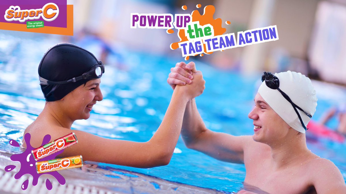 Power up the tag team action and get more laps in with your buddy by snacking on Super C 🏊🏼🏊🏼‍♂️ Tag your tag team buddy in the comments 🙏🏼 #SuperCSweets #Energy #Boost #PowerUp #WorkoutBuddy #Swimming