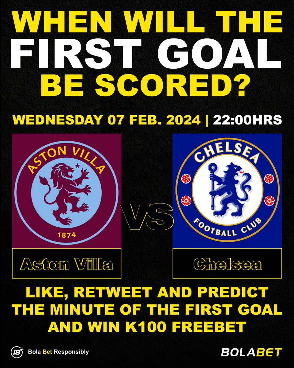 Bolabet_Zambia's tweet photo. LIKE, RETWEET &amp; REPLY WITH YOUR PREDICTED MINUTE OF THE FIRST GOAL AND WIN K100!
All replies should be published until 22:00h 07.02.2024.
You must be over the age of 18 to participate
👉🏿 https://t.co/m1LIDTk03H 👈
TERMS &amp; CONDITIONS
👉🏿 https://t.co/8SEEbIGYOy 👈 https://t.co/WTvGIJ2NmS