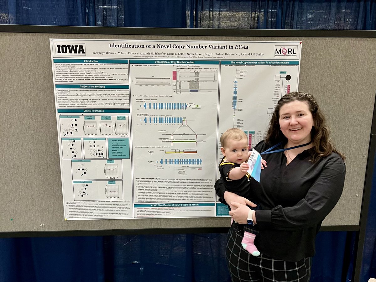 JackieKDeVries's tweet photo. Building baby Violet’s scientific community early at @AROMWM. Perfect first conference for a budding hearing researcher! 👂 https://t.co/g6oJiyC1OC