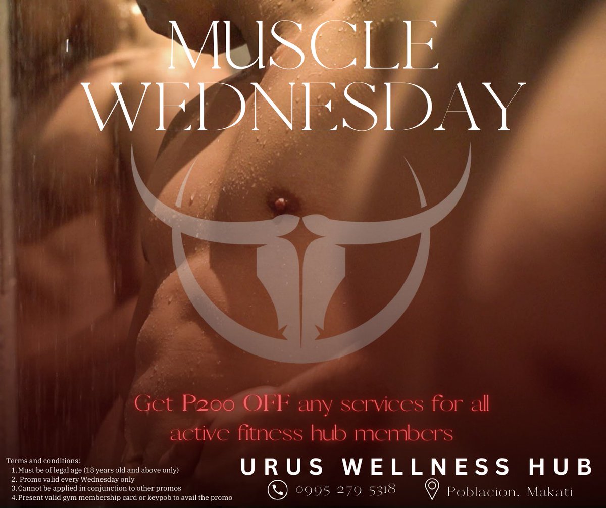 UrusWellness's tweet photo. 💆♀️💪 Elevate your wellness routine this Muscle Wednesday! Active fitness hub members, pamper yourself with P200 off any service at URUS! It's time to prioritize self-care and relaxation! 🌿
#MuscleWednesday #TheURUSExprience #URUMakati https://t.co/VtOt9E4Q6V