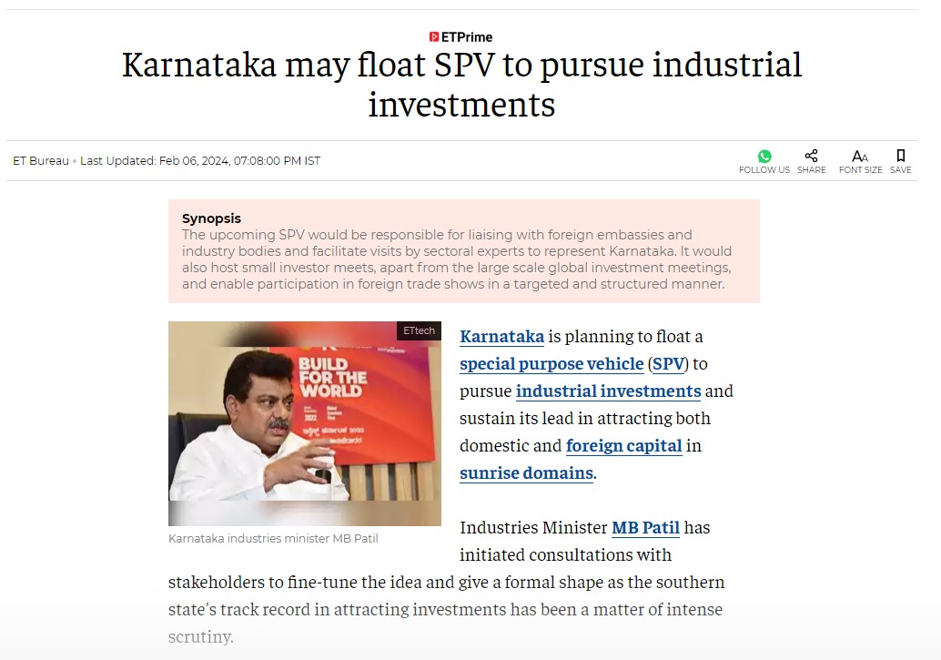 New and Unique SPV to Facilitate Investment in Karnataka - My Vision is to form a SPV to attract new investments and motivate reinvestment, taking cues from successful models like Singapore and Chile. - This SPV will act as a long-term and stable investment driving vehicle for