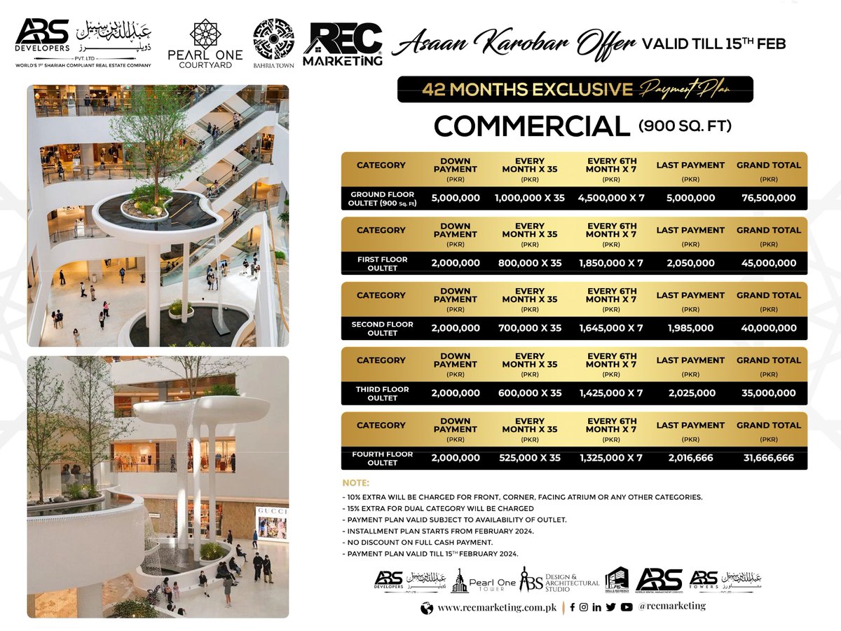 Muneebgrw's tweet photo. Experience convenience and prosperity at our 𝐂𝐨𝐦𝐦𝐞𝐫𝐜𝐢𝐚𝐥 hub! With spaces starting from 600 sqft, book your spot with just 20 𝐥𝐚𝐜 only. Don't miss out on this opportunity! Book now.
For more details, visit REC MARKETING https://t.co/zLgUHzcdmp