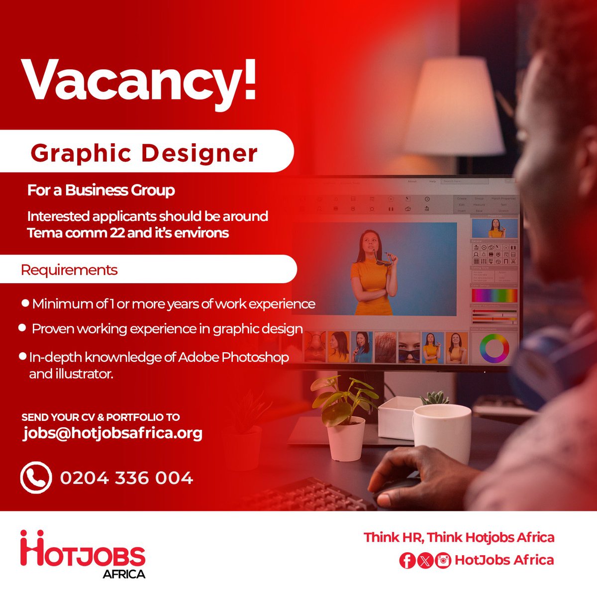 hotjobsafrica's tweet photo. Job Alert ‼️ 
>Recruitment Officer
>Graphic Designer 
>Sales Officer 
Submit CV: jobs@hotjobsafrica.org

Help a someone to get a job..
Prof Twumasi Yaa Pono Accra Sports Stadium Papi Kurt Okraku #internetdown Sam George Olele Dani Alves Ballon D Mohbad Kumasi Putin Cecilia utag https://t.co/kHhpnI5dAI