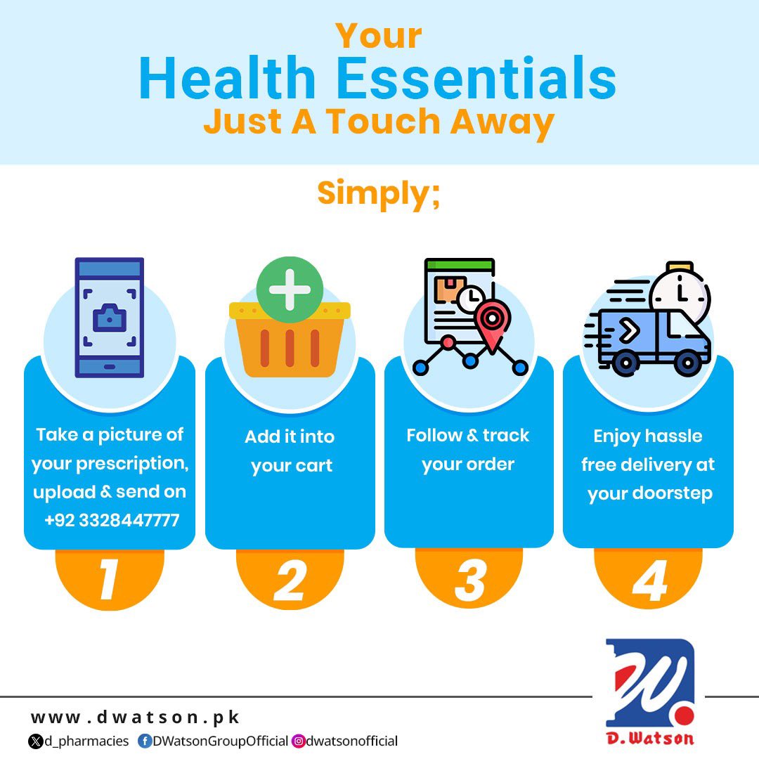 d_pharmacies's tweet photo. Tap into wellness with ease! Start by snapping a photo of your prescription, upload &amp; send it on +92 3328447777 for controlled medications. Add it into your cart,  Our team will be on it in no time, giving confirmation for your order.

#Dwatson #Pharmacy #Medicine #OnlineShopping https://t.co/4LIWWsok5m