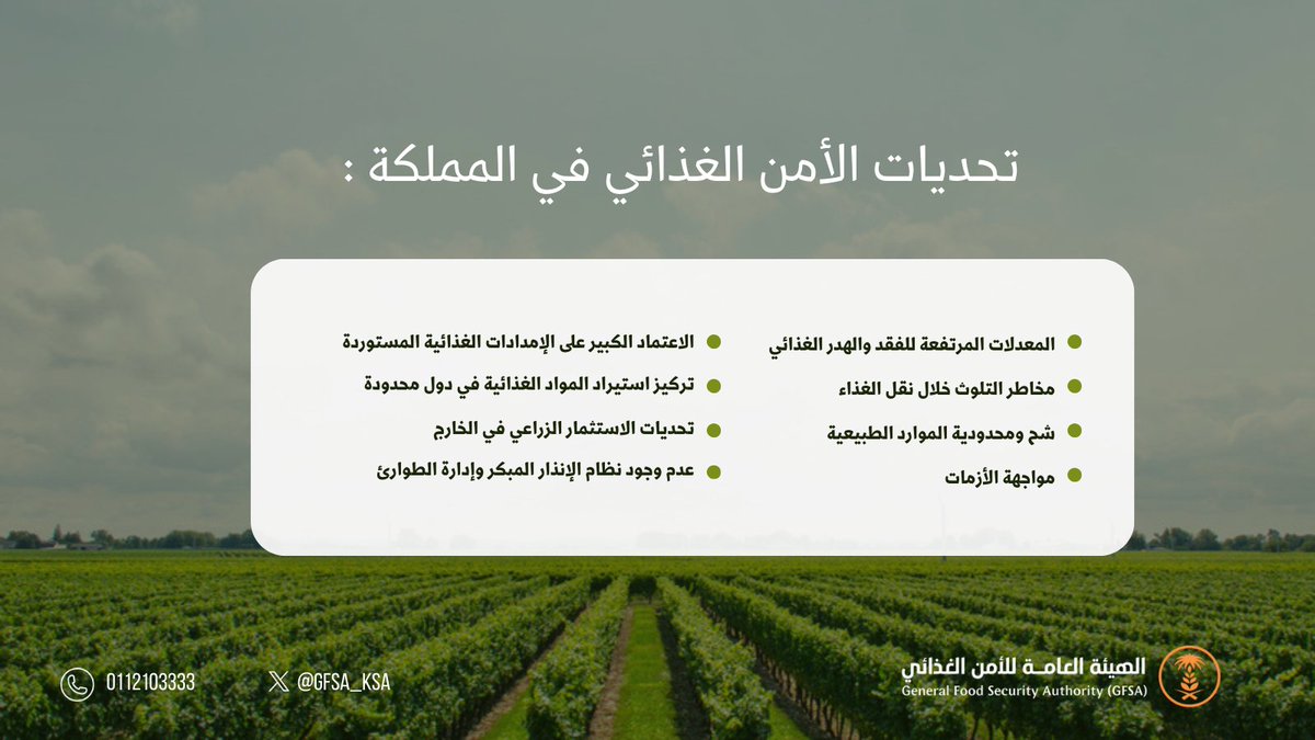 تولي المملكة أهمية قصوى لتحقيق الأمن الغذائي، لاسيما في سياق ما تواجه من تحديات مختلفة في هذا المجال