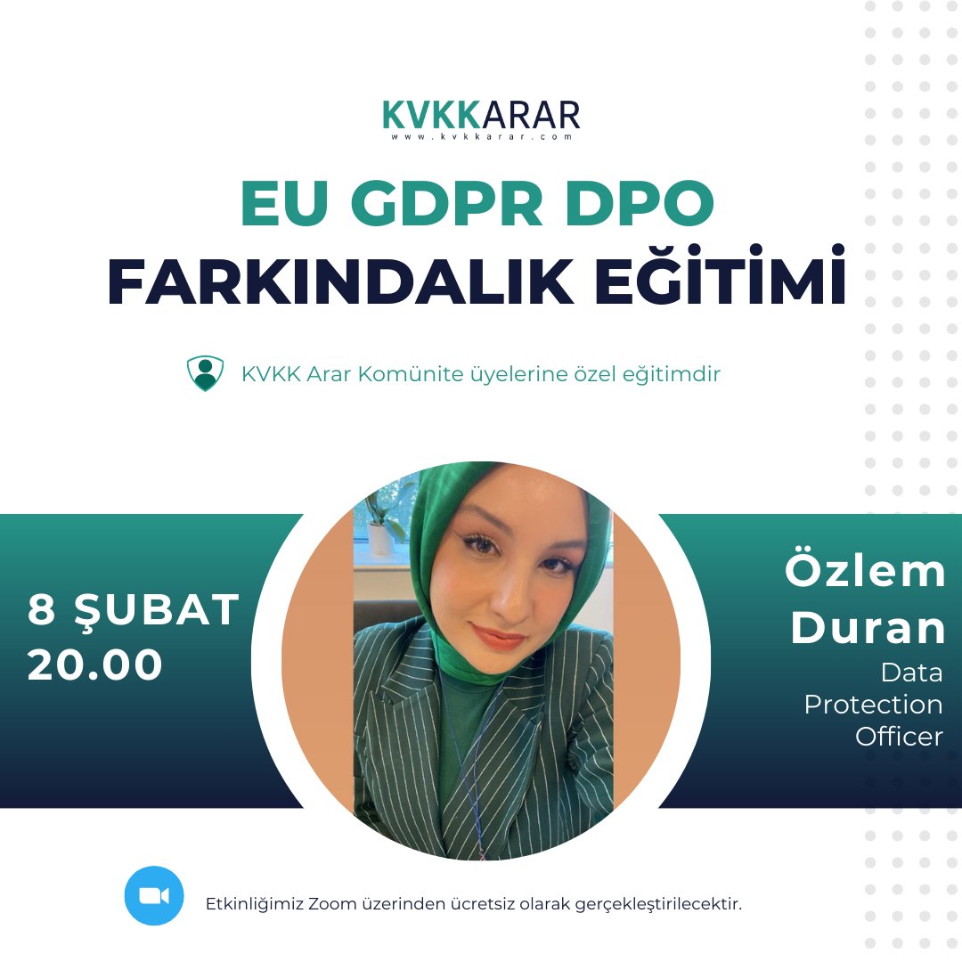 KVKK Arar Komünitesi ilk komünite içi eğitimini gerçekleştiriyor. 🥳

Şimdi de komünitemizin değerli üyesi Özlem D. 'ın anlatımıyla #gdpr #dpo farkındalık eğitimini gerçekleştiriyoruz.

#webinar komünite üyelerimize özeldir.**