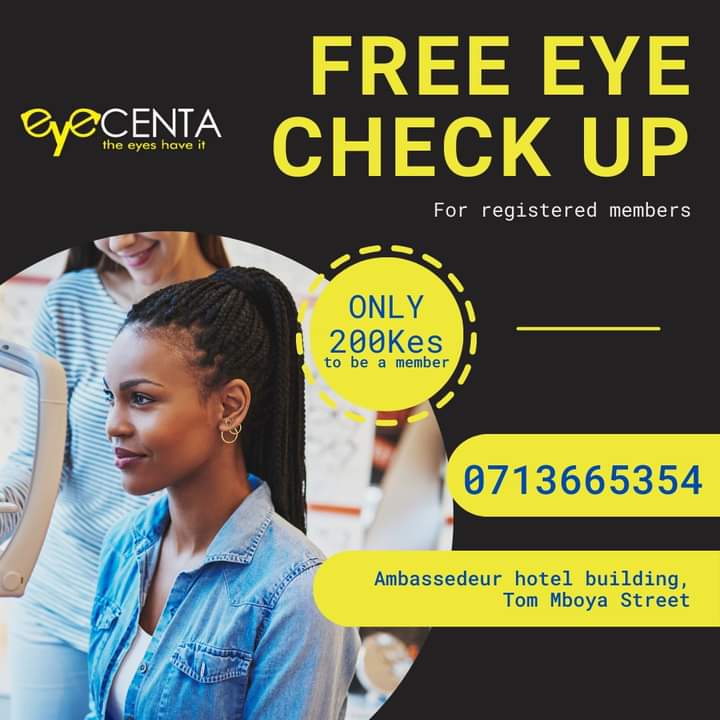 eye_centa's tweet photo. Have access to a free eye check-up and professional consultation when you register to be an Eyecenta member for just 200 KES. Giving yourself peace of mind has never been so affordable. Don't wait until it's too late, register now.
#Ciru #multimediauniversity https://t.co/JTPcgOdy79