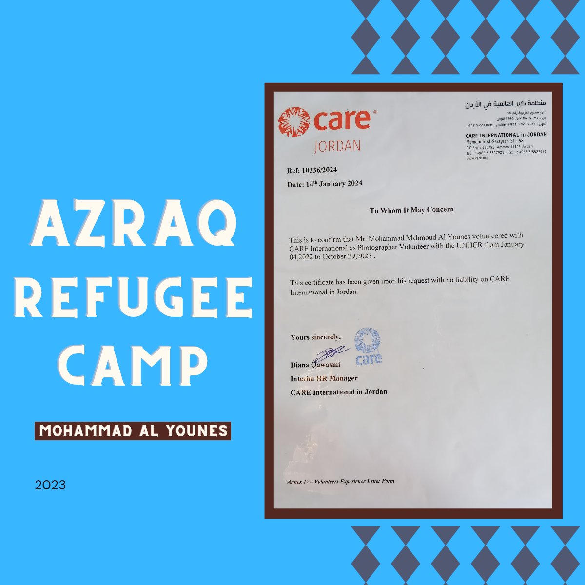 Grateful for 2023, full of achievements and contributions! . . I would like to inform you that my work as a volunteer humanitarian photographer with UNHCR has ended. I had the honor of documenting the valuable human moments and activities that took place inside #Azraq #camp