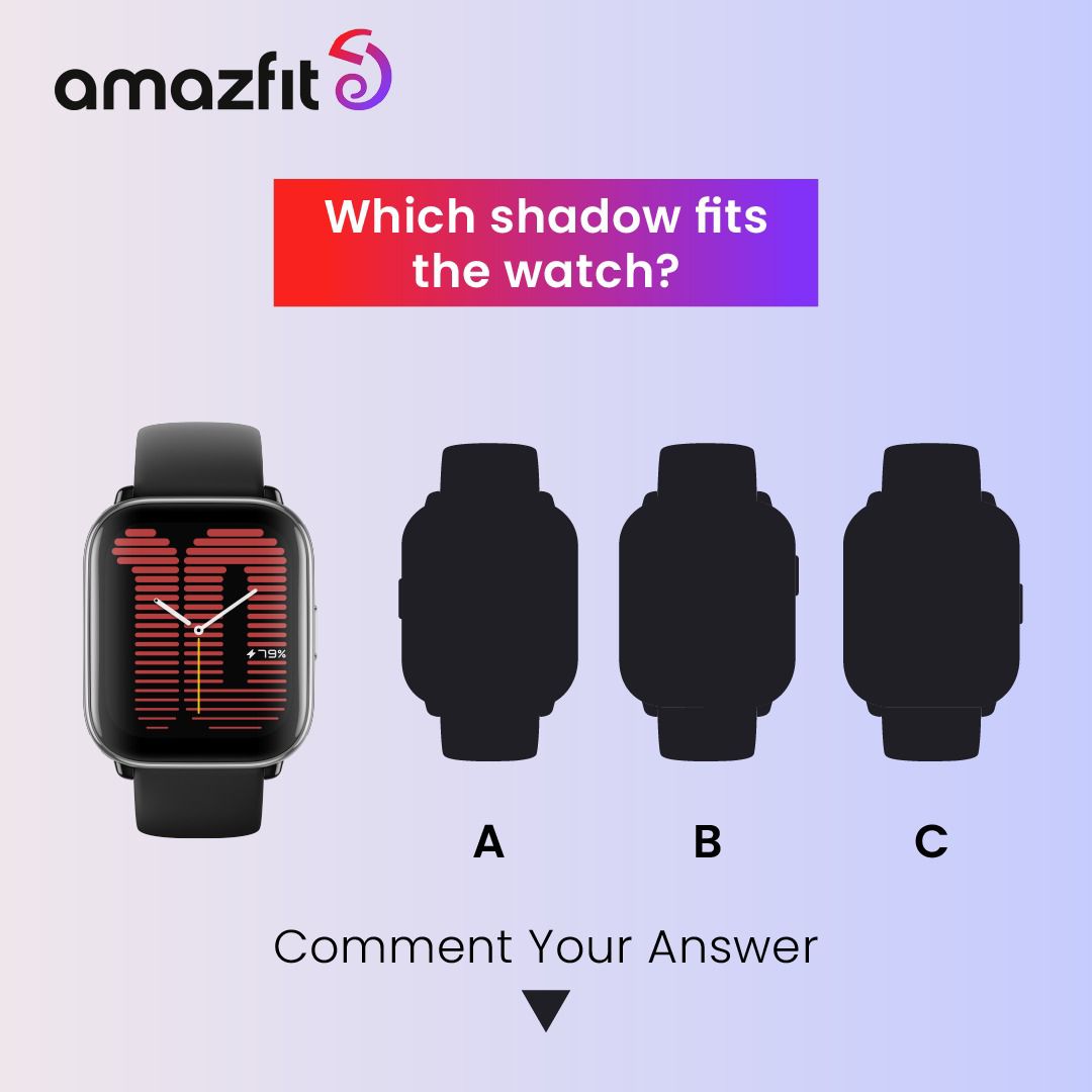 Now, let’s start the Amazfit Quiz Challenge! Question 1: Dive into the picture-perfect world of Amazfit Active! Can you spot the right cut-out that fits like a glove? #Amazfit #AmazfitActiveGiveaway #Smartwatch #Fitness #Contest #Giveaway #GiveawayAlert #WinFreebies