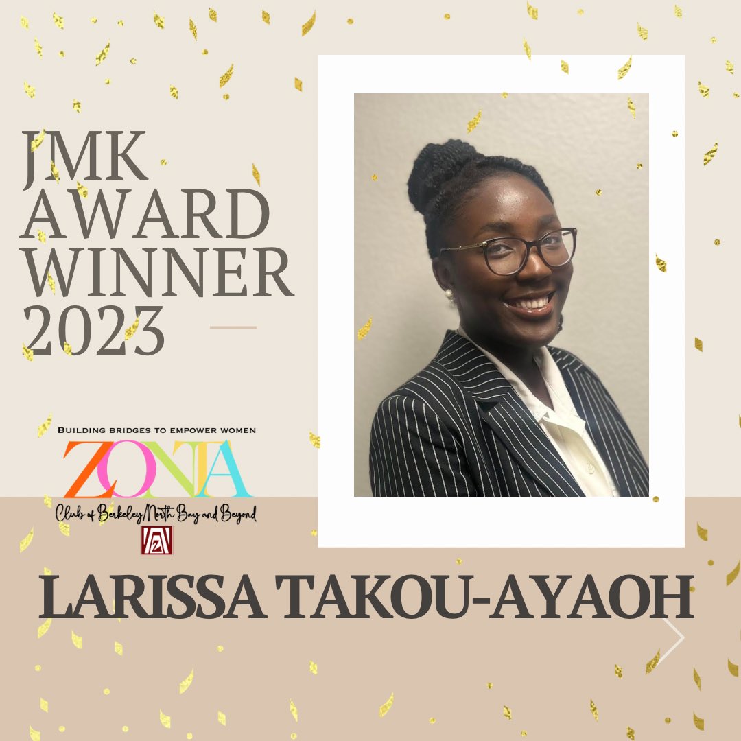 ZontaBerkeley's tweet photo. Larissa Takou-Ayaoh demonstrated outstanding potential in the field of business, and won Zonta Berkeley’s 2023 JMK Award! 
Congratulations Larissa! We wish you a bright future in business 🥳🎉🎉🎉 

##zonta #scholarshipforwomen  #womeninbusiness #business #businessscholarship https://t.co/J3S2RDW15Z