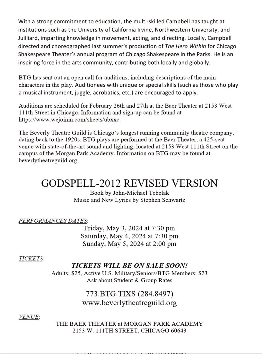 BTGChgo's tweet photo. All this mild weather has a spring in our step and this Spring, BTG presents the 2012 Godspell Revival, directed by the accomplished Tor Campbell! 

Stay connected with us on FB, IG and X and bookmark us at https://t.co/33xYjcDo9m 🎭 https://t.co/6RYugXamFf