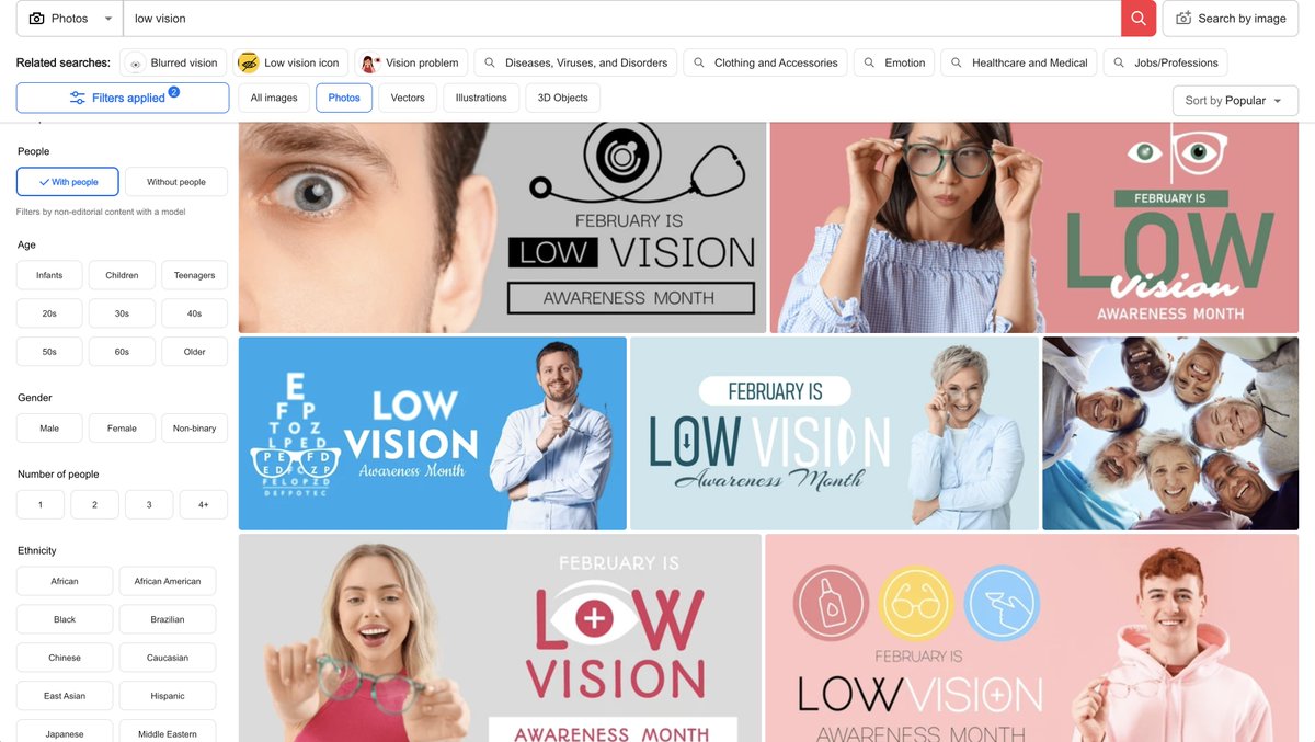 Amber Hinds (@heyamberhinds) on Twitter photo Lots of "February is Low Vision Awareness Month" graphics on <a href="/Shutterstock/">Shutterstock</a>, and pretty much all of them fail color contrast. How ironic. #a11y Lots of "February is Low Vision Awareness Month" graphics on <a href="/Shutterstock/">Shutterstock</a>, and pretty much all of them fail color contrast. How ironic. #a11y