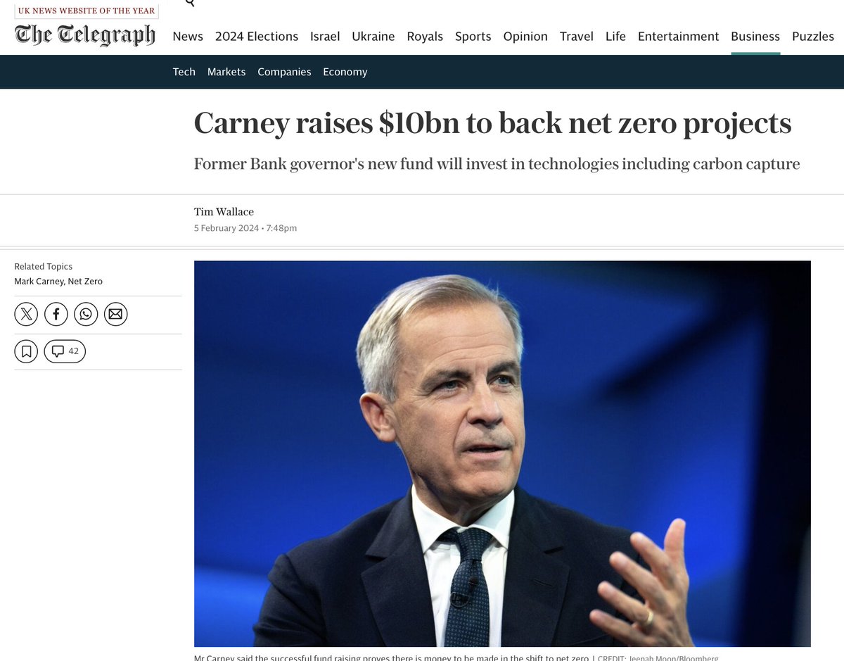Climate clown @MarkCarney raises $10 billion so he can profit while his investors feel good about having net zero returns.

'The new fund will invest in renewable energy, nuclear power, carbon capture and storage, and renewable natural gas, which can be made by processing manure