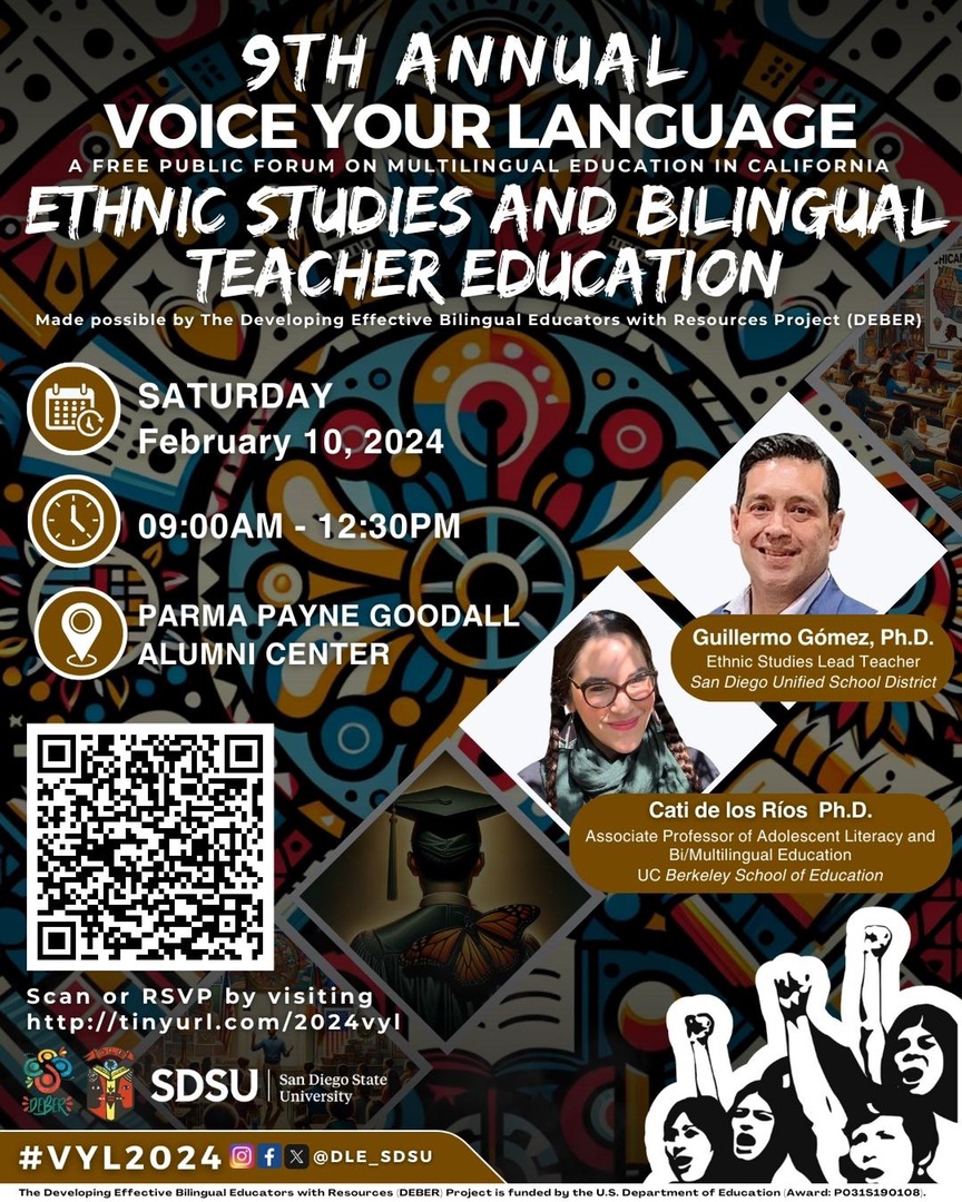 9th Annual Voice Your Language @sdsucoe Hosted and organized by the Dual Language Education and English Learner (DLE) Department Register: docs.google.com/forms/d/e/1FAI…