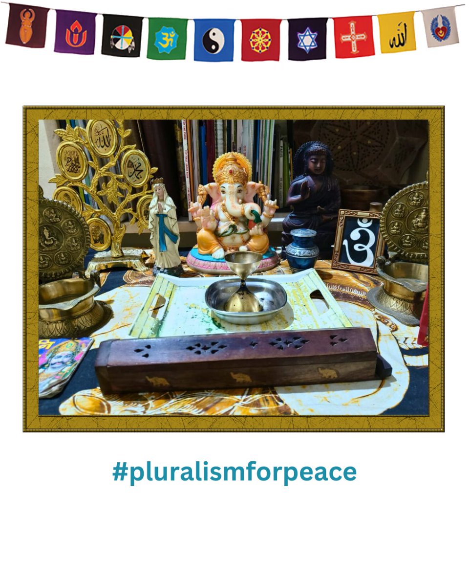 URM1's tweet photo. Today, in #pluralismforpeace, Mumbai-based Shyama Iyer (65) shares her eclectic shrine and its story with us, which features sacred objects from Hinduism, Christianity, Buddhism and Islam. Thank you, Shyama. Follow @pluralismforpeace on Instagram to know more and contribute! RT? https://t.co/m5v0UCUUid