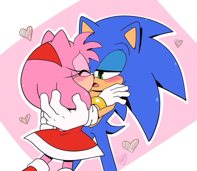 "Fine Ames, I'll give that kiss" This is in Amy's imagination. Or is it? #SonAmy #SonicTheHedeghog #amyrosefanart 