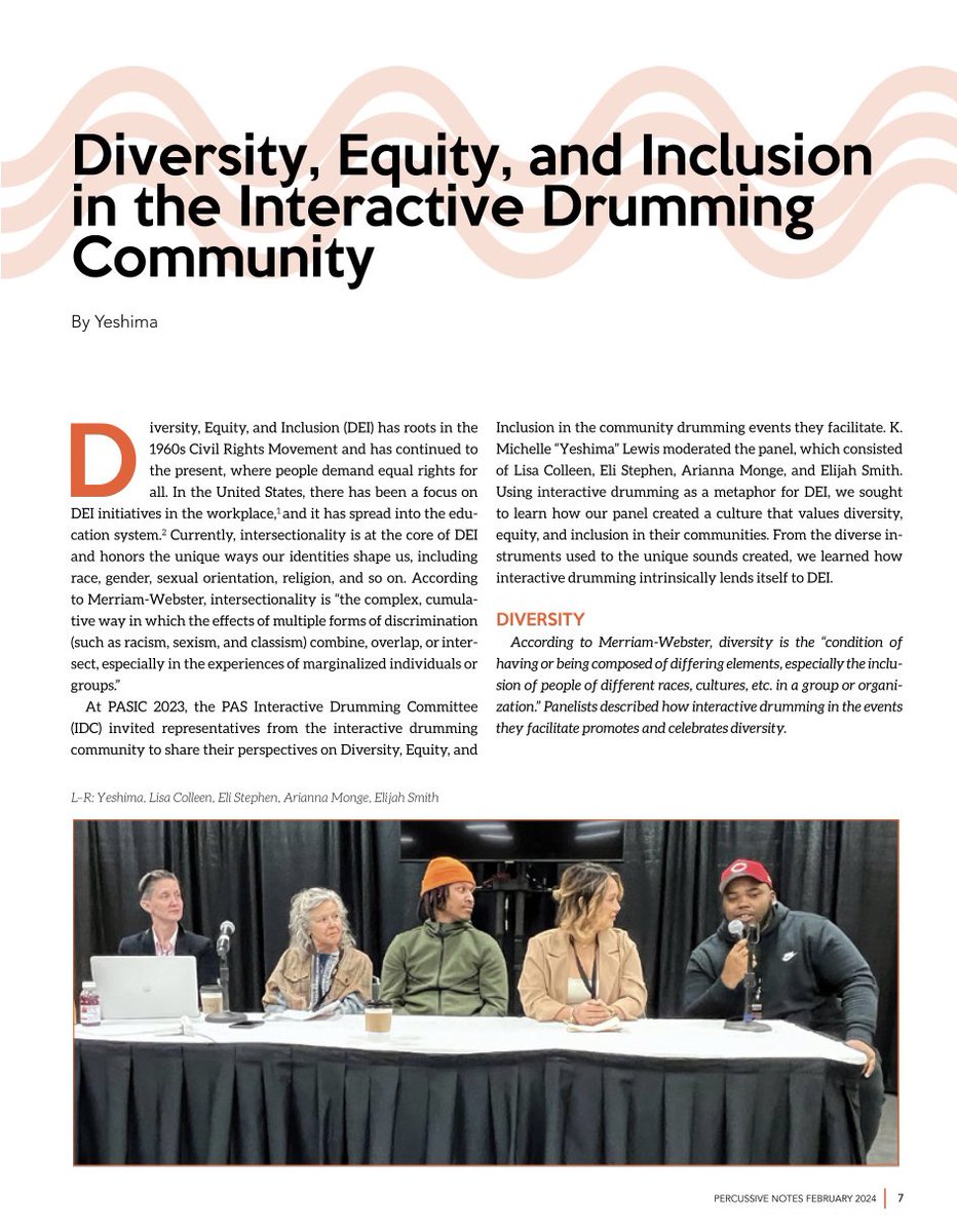 DrumSmartLLC's tweet photo. My article entitled “Diversity, Equity, and Inclusion in the Interactive Drumming” is available on p. 7 of The Percussive Notes Journal. 🙏🏼❤️🪘 https://t.co/esUFvHlJdy @PercussiveArts @remopercussion https://t.co/pi8HfRSpyJ