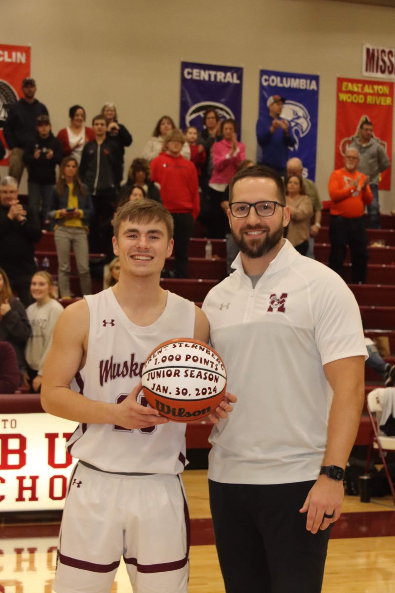 Coach_Walter's tweet photo. Junior Trent Sternberg was honored before the game tonight for scoring his 1,000th point during the Civic Memorial game on January 30th. Congrats again to Trent! #FAMILY #redbud132 https://t.co/HROOKREmrC