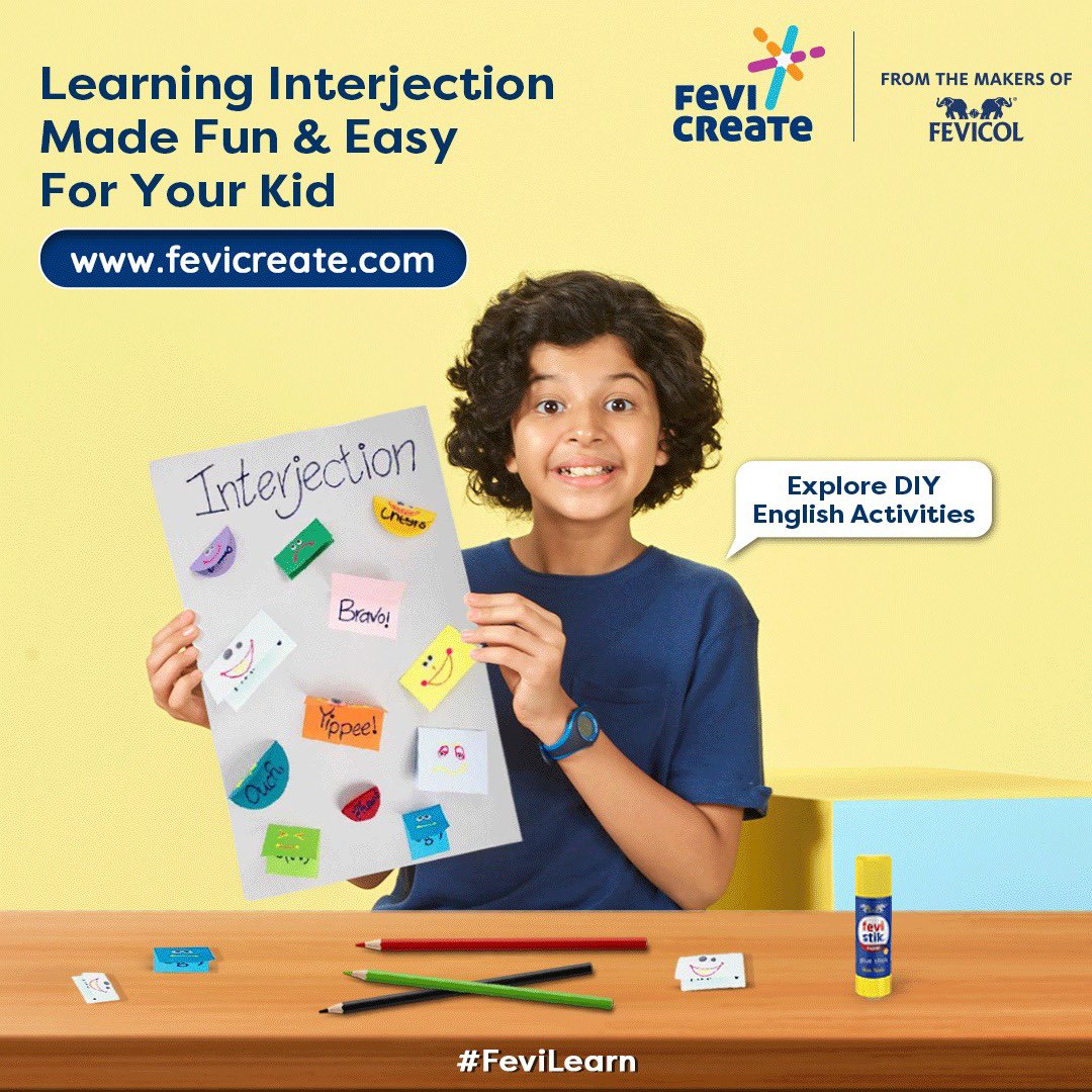 Explore the fun side of learning the language basics for your child with a dash of creativity🎨🔤

Register at Fevicreate.com and get free access to 500+ new fun activities

#FeviLearn #DIYEnglishWeek
#DIYInterjectionActivity
#DIYEnglishActivity
#DIYActivity