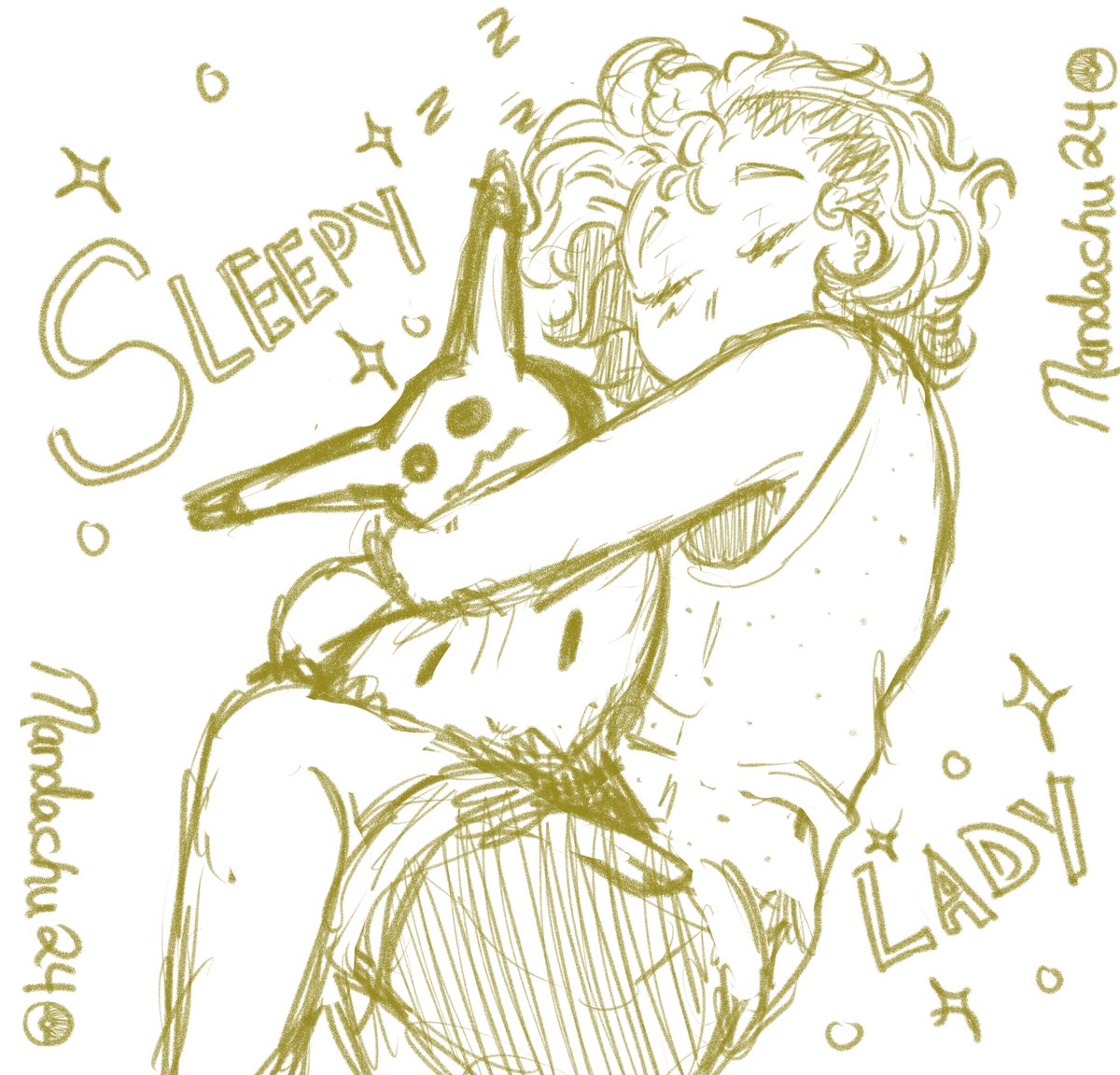 Self indulgent doodle of the self~ Sometimes you just be a sleepy eepy lady~

Totally should be sleeping and not doodling...
