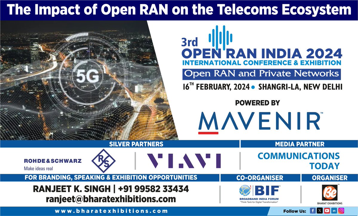 be_exhibitions's tweet photo. Join us in a few days from now...
at the 3rd edition of #OpenRANIndia2024 International Conference &amp; Exhibition on Feb 16, 2024 at Shangri La, New Delhi.

SAVE THE DATE!
#openran #wirelessnetworks #oran #ran #5G #radionetworks #virtualizedran #mobilenetworks #5gnetworks https://t.co/pvHGSJPKrw