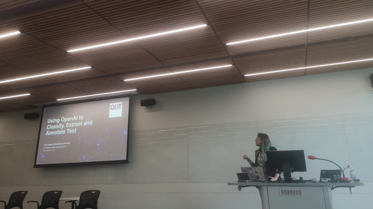 kathaesa's tweet image. Attending the @qutdmrc Summer School workshop on using #OpenAI for text data classification, annotation, and processing with my colleagues @VoddenLaura, @t_choucair &amp;amp; @snurb_dot_info. Cutting edge and important!🌟🦾
