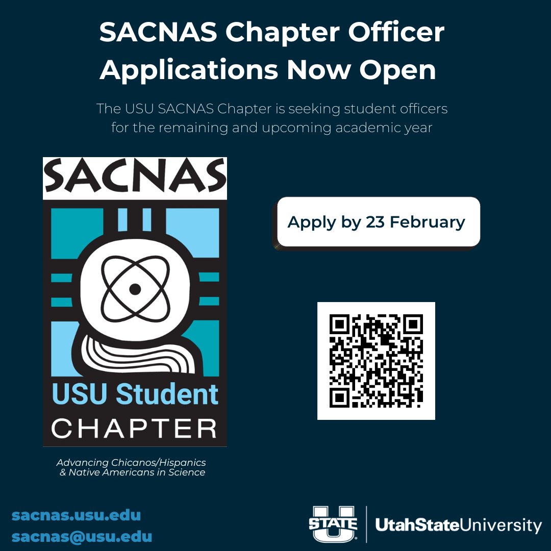 USU Chapter of SACNAS (@sacnasusu) on Twitter photo The USU SACNAS Chapter is seeking student officers! Apply here: usu.co1.qualtrics.com/jfe/form/SV_8k… The USU SACNAS Chapter is seeking student officers! Apply here: usu.co1.qualtrics.com/jfe/form/SV_8k…