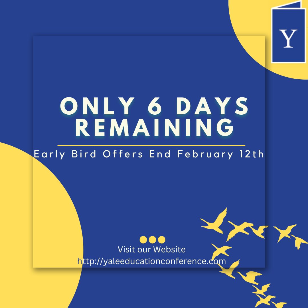 Hurry up! 🔥 Only 6 days till Early bird registration closes! 

Head to: yaleeducationconference.com now to get your tickets, check out our latest schedule, panel details, and more. 📷

 #yale #education #policy #LeadershipMatters