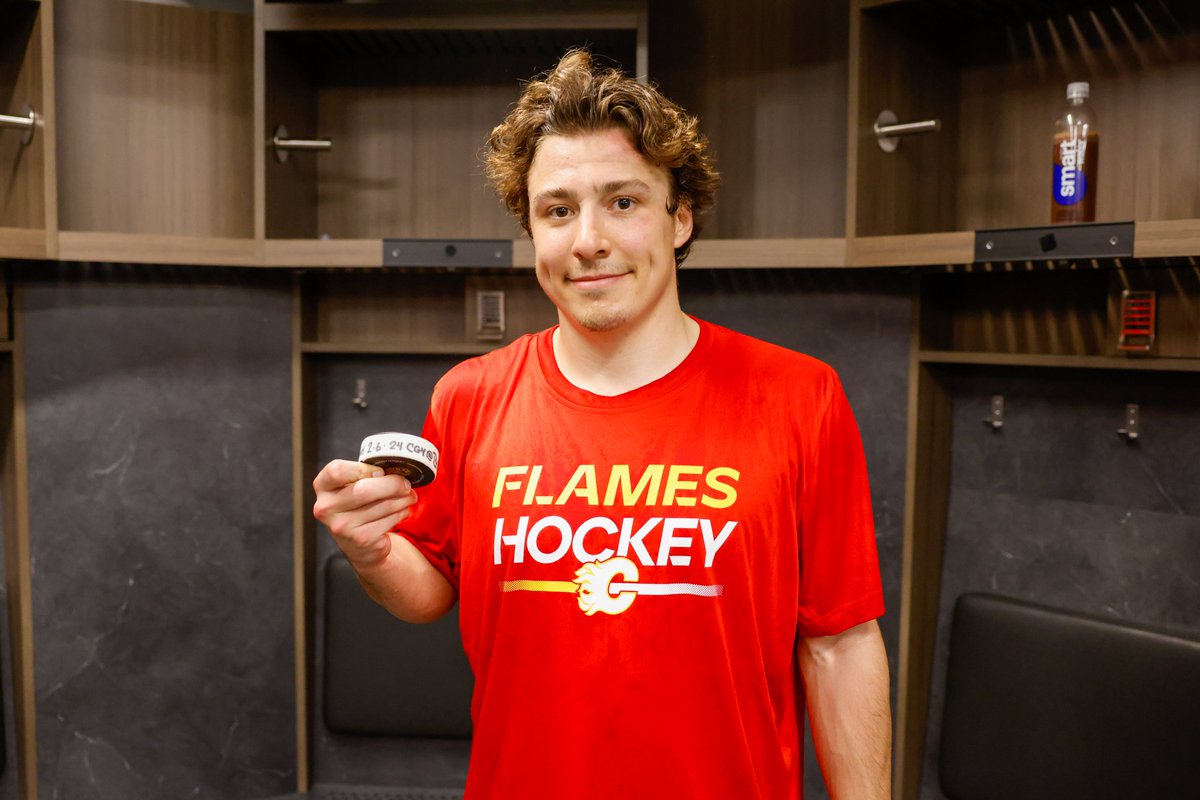 NHLFlames's tweet photo. First as a Flame 🔥 https://t.co/Tu4eW0fEPg