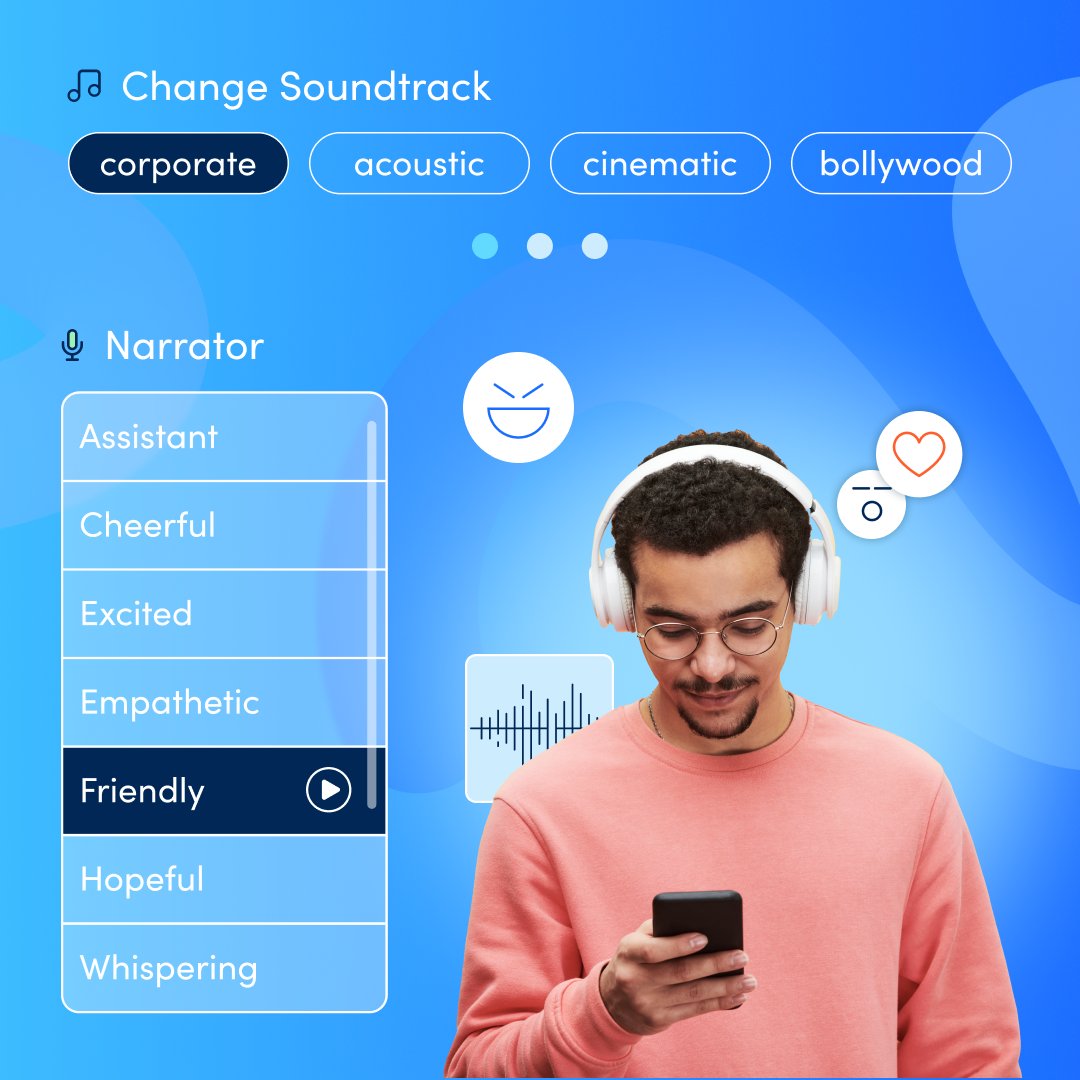 LucasAIvideo's tweet photo. Looking for the perfect sound for your video? From the narrator's tone to the different soundtracks, we've got variety!

#LucasAI #AIVideos #AIVoice #aivoicesearch #AI #madebyAI #generatedbyai #artificialintelligence #learnaboutAI #aivideos https://t.co/ft4RXiYPS3