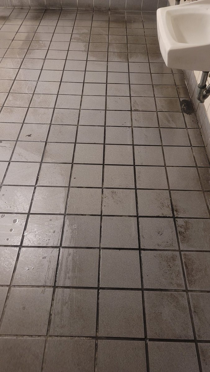 WhingeOfficial's tweet photo. Turns out you can bleach stains out of old tiles. This area was *black*. https://t.co/9LYHWFvHCR