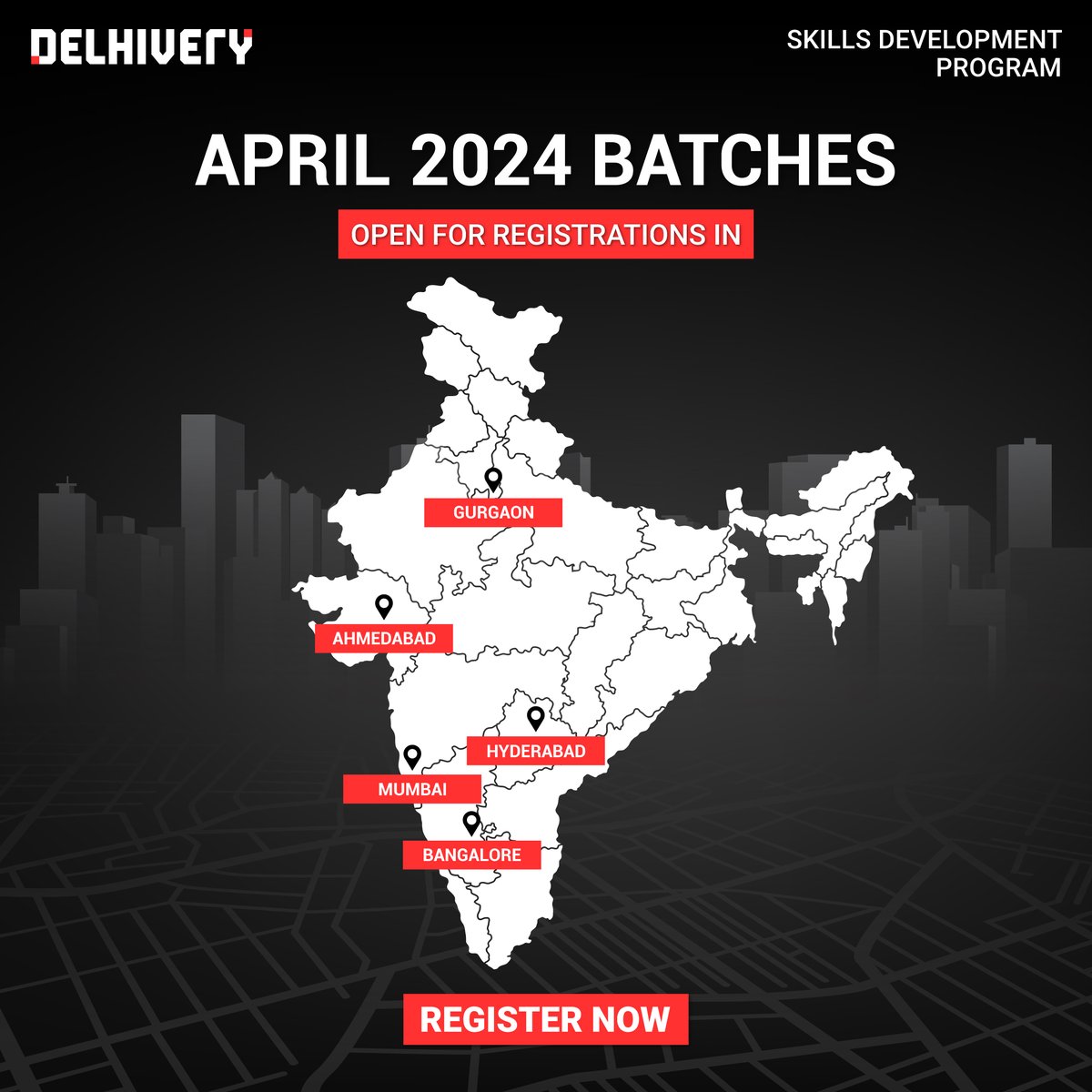 delhivery's tweet photo. The Skill Development Program’s April batches are now available in Gurgaon, Ahmedabad, Hyderabad, Mumbai, Bangalore. 📍
Sign up for the National Entrance Exam now - https://t.co/NtaTpNOykY
#TheAnswerlsDelhivery #SkillsDevelopmentProgram #Delhivery #RegisterNow #WomenLeadership https://t.co/m1nZ9Grj79