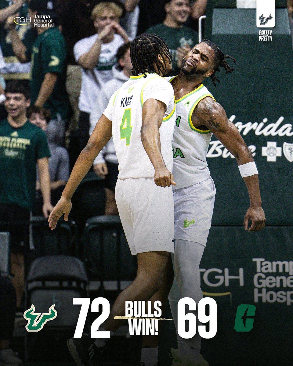 LET'S MAKE IT 8 GAMES IN A ROW!!! The Bulls complete the comeback and are 9-1 in @American_Conf play!! @selton_miguel records a game-high 22 points!! #HornsUp🤘| #EDGE