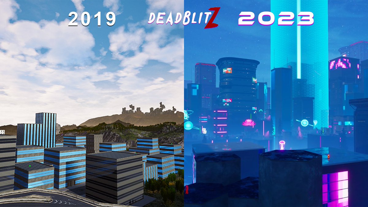 Mewzur's tweet photo. DeadBlitz city comparison. Oh how far development has come.

DeadBlitz is a single player fast paced roguelite FPS set in a futuristic city overrun by zombies and robots. https://t.co/WtkwJyzHc5 #fps #zombies #roguelite #indiegame #indiedev https://t.co/dlF1noMJUN