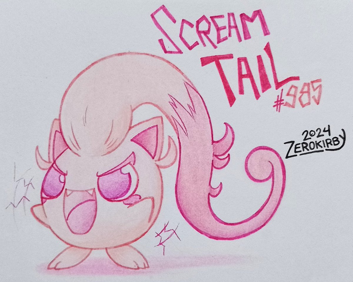 ZeroKirbyArts's tweet image. Day 1114 of the #ZeroDex (Area Zero)

#985 - Scream Tail
[Fairy/Psychic]

A paranormal magazines describes this creature as a Jigglypuff from ancient times. It is not yet known if this claim is valid

#pokemon #ScreamTail #pokemonart #fanart #pokedexchallenge #traditionalart