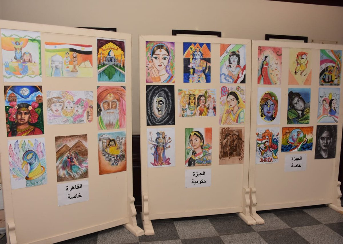 Amb @AjitVGupte inaugurated an 'Exhibition on Paintings' made by young Egyptian students on a wide range of themes related to their perception of India during the 27th edition of 'Glimpses of India' Painting Competition. @IndianDiplomacy @MEAIndia @iccr_hq @MinOfCultureGoI