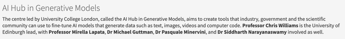 Pasquale Minervini is hiring postdocs! 🚀 (@pminervini) on Twitter photo Our "AI Hub in Generative Models" is happening!! 🚀🚀 ukri.org/news/100m-boos… -- we will focus on developing tools that industry, researchers, and gov can use to build responsible generative models to benefit the economy and society! Thank you, <a href="/davidobarber/">David Barber</a>, for leading this 🙂 Our "AI Hub in Generative Models" is happening!! 🚀🚀 ukri.org/news/100m-boos… -- we will focus on developing tools that industry, researchers, and gov can use to build responsible generative models to benefit the economy and society! Thank you, <a href="/davidobarber/">David Barber</a>, for leading this 🙂