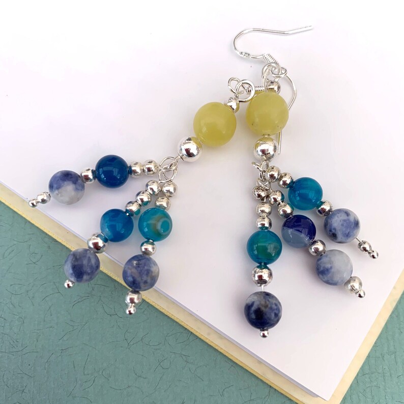 £12.35 via Etsy, Boho Beaded Earrings, Yellow Jade & Blue Sodalite, Fun, Beach, Festival: etsy.com/uk/listing/146…

#earringsofgemstone #gemstoneearrings #chandelierearrings #beadedearings #handcraftedearrings #uniqueearrings #originalearrings #summerearrings #festivalearrings