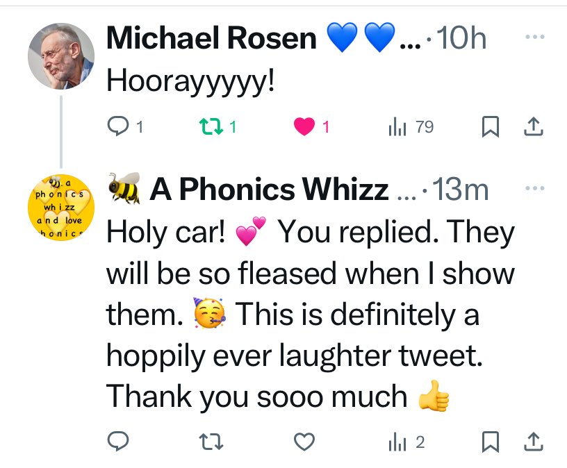 π A Phonics Whizz (@phonicswhizz) on Twitter photo This reply is lovely & very much appreciated <a href="/MichaelRosenYes/">Michael Rosen ππππ NICE η·η·</a> . For anyone wondering about my reply. You should watch Jack and the Tinstalk ππ youtu.be/NESziw1Q0q4?feβ¦ My yr3 group were so captivated & thought it was hilarious & I loved it too. Thank you #loveLiteracy This reply is lovely & very much appreciated <a href="/MichaelRosenYes/">Michael Rosen ππππ NICE η·η·</a> . For anyone wondering about my reply. You should watch Jack and the Tinstalk ππ youtu.be/NESziw1Q0q4?feβ¦ My yr3 group were so captivated & thought it was hilarious & I loved it too. Thank you #loveLiteracy