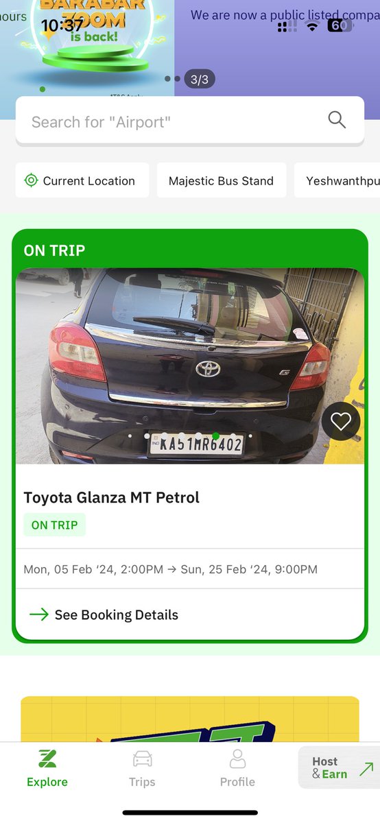 async_punk's tweet photo. 🚨🚨IMPORTANT UPDATE 🚨🚨

The trip has started without my knowledge and I got a notification around 12:35 AM today. I don’t know what kind of shady deal is this but the car is “On Trip” with my DL attached and I am not even driving the car. (1/2)
cc: @ZoomcarBLR @morang https://t.co/43yW54KpQJ
