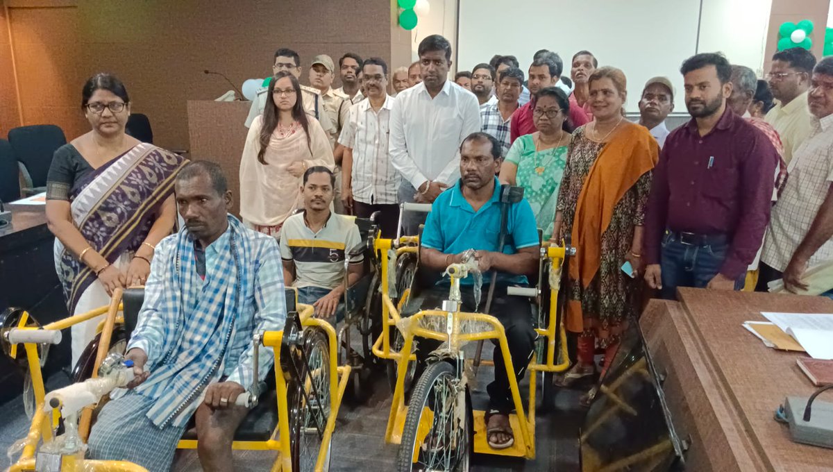 Two nos of  tricycle,wheel chair and two nos of free laptop distributed by collector sir, PD madam, ADM madam sub collector Chatrapur in joint grievance.