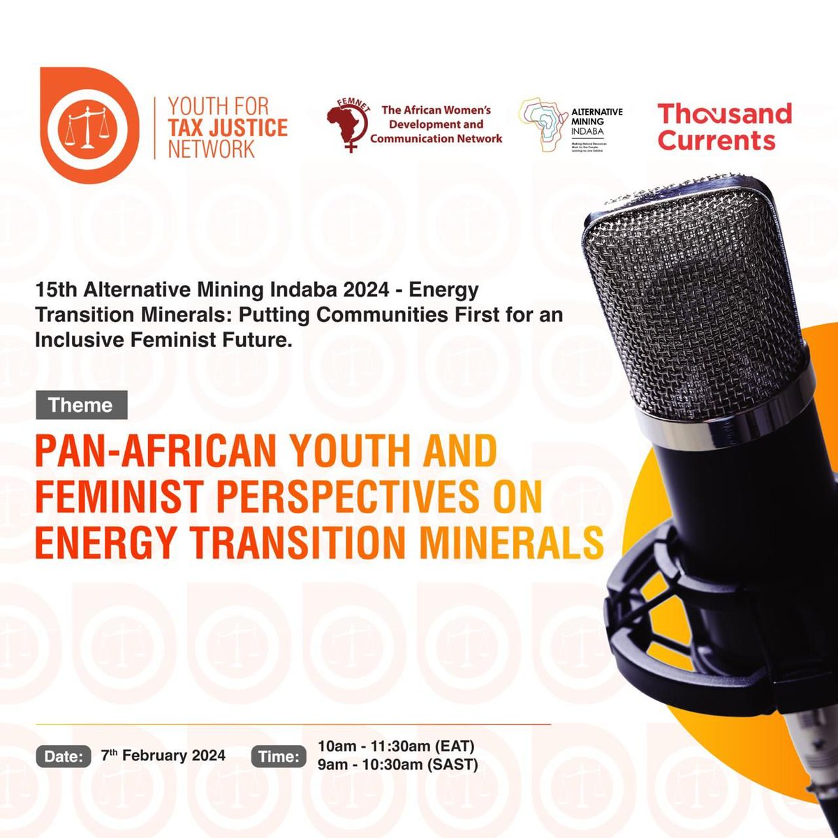 FemnetProg's tweet photo. Join our side session today, alongside @Youth_TJN at the @AltMiningIndaba 2024 Conference in Cape Town 🇿🇦
Let’s explore Pan-African Youth and Feminist Perspectives on Energy Transition Minerals and a just transition in Africa.
#CommunitiesFirst #FeministFuture #AMI2024 https://t.co/GzXRSVQvk3