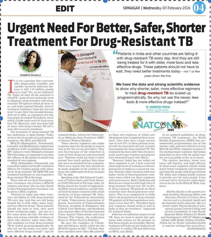🟣 #PublishedToday

Despite STRONG scientific evidence in #Uzbekistan & #Belarus 👉BPaLM regimen for drug-resistant TB has >92% success👈, WHY is it not reaching ALL-in-need?

Daily GM Kashmir epaper.dailygoodmorningkashmir.com/epaper/edition…

CNS
citizen-news.org/2024/02/gettin…

#endTB #AntimicrobialResistance